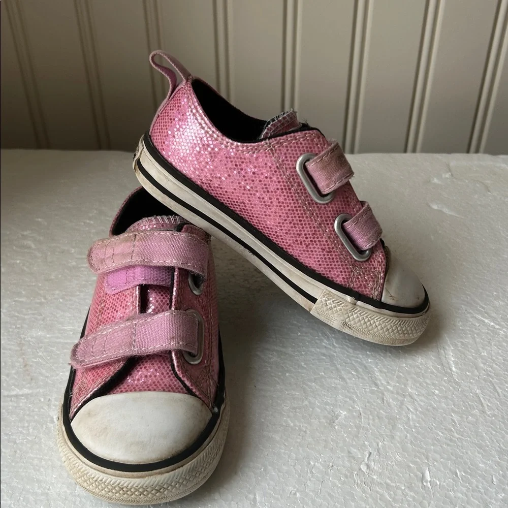 Converse All Star Glitter sparkle sneaker Hook&Loop closure toddler size 7 pink
